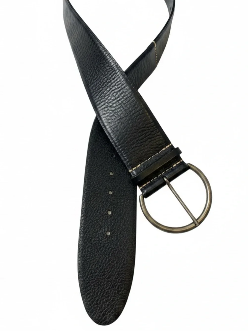 GAP Women's M Black Pebbled Leather Curved Wide Belt Silver Hoop Circle Buckle
